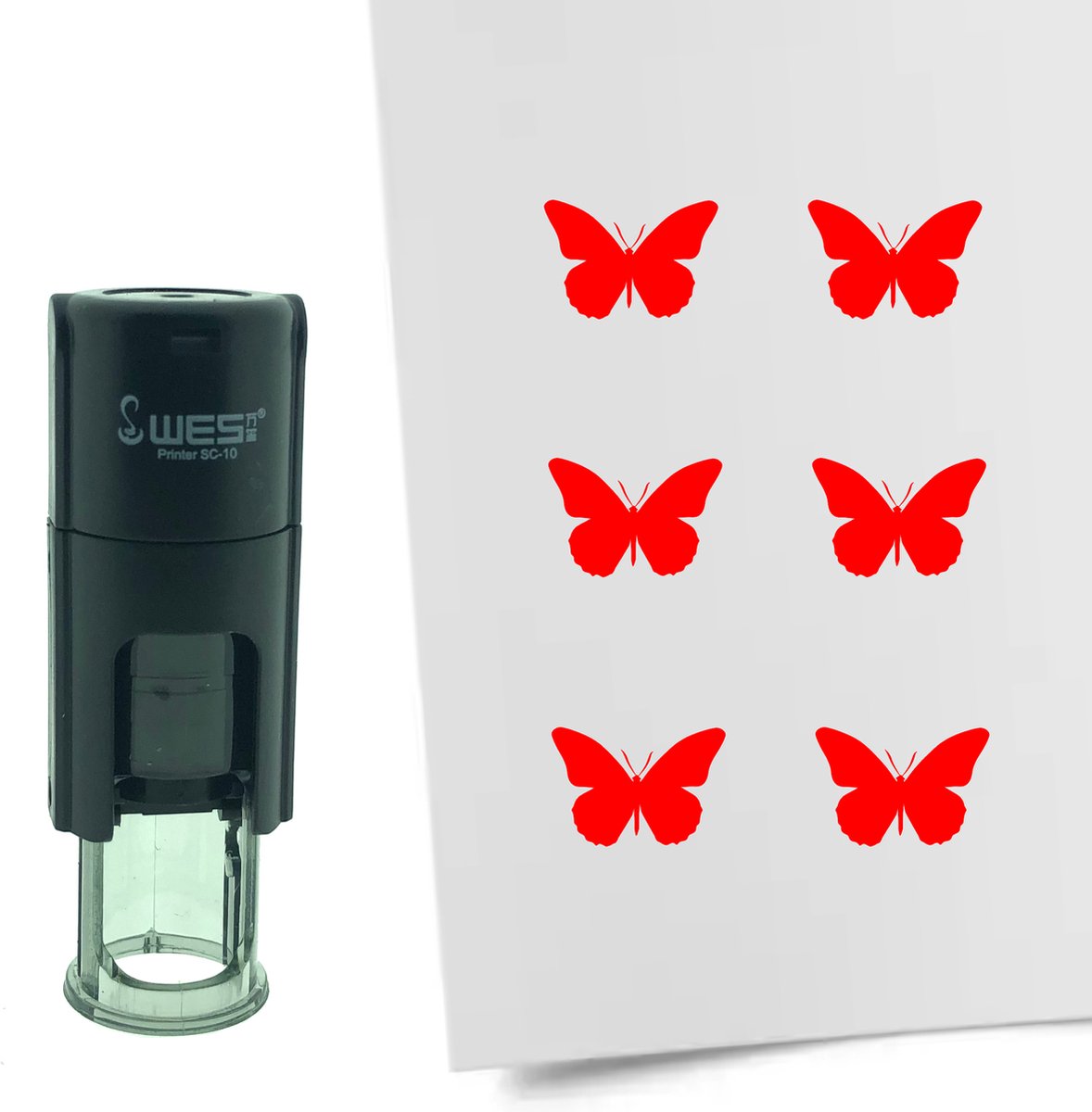 CombiCraft Stempel Vlinder 10mm rond - rode inkt