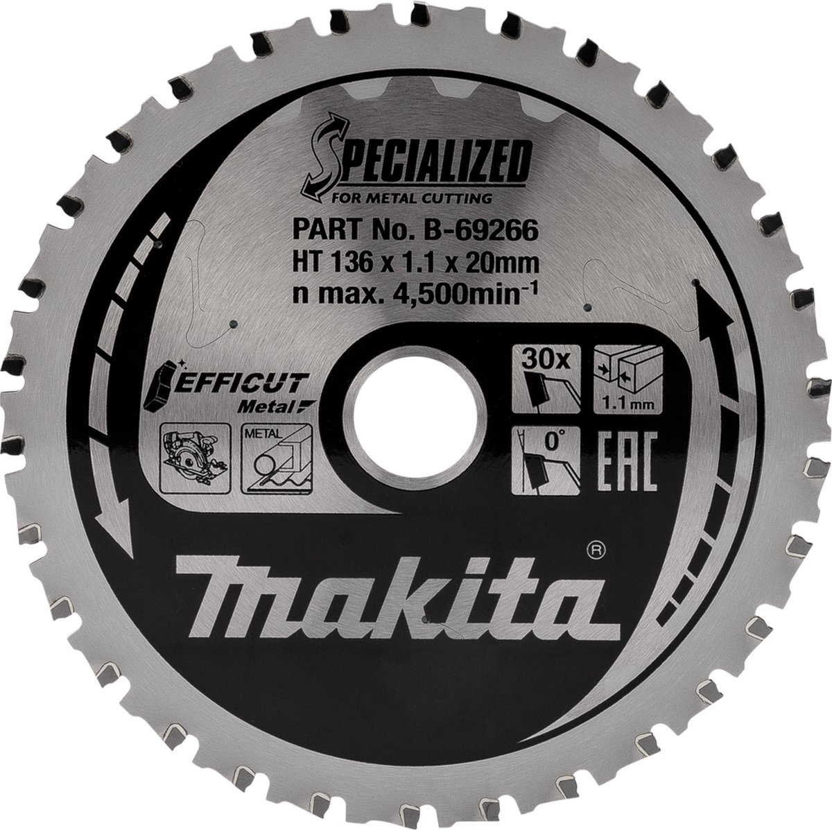 Makita B-69303 Cirkelzaagblad Staal | Efficut | 136 x 20 mm | 30-tands