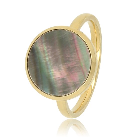 *My Bendel - Ring goudkleurig met ronde grote Black Pearl - Unieke goudkleurige ring met bijzondere Black Pearl edelsteen - Met luxe cadeauverpakking