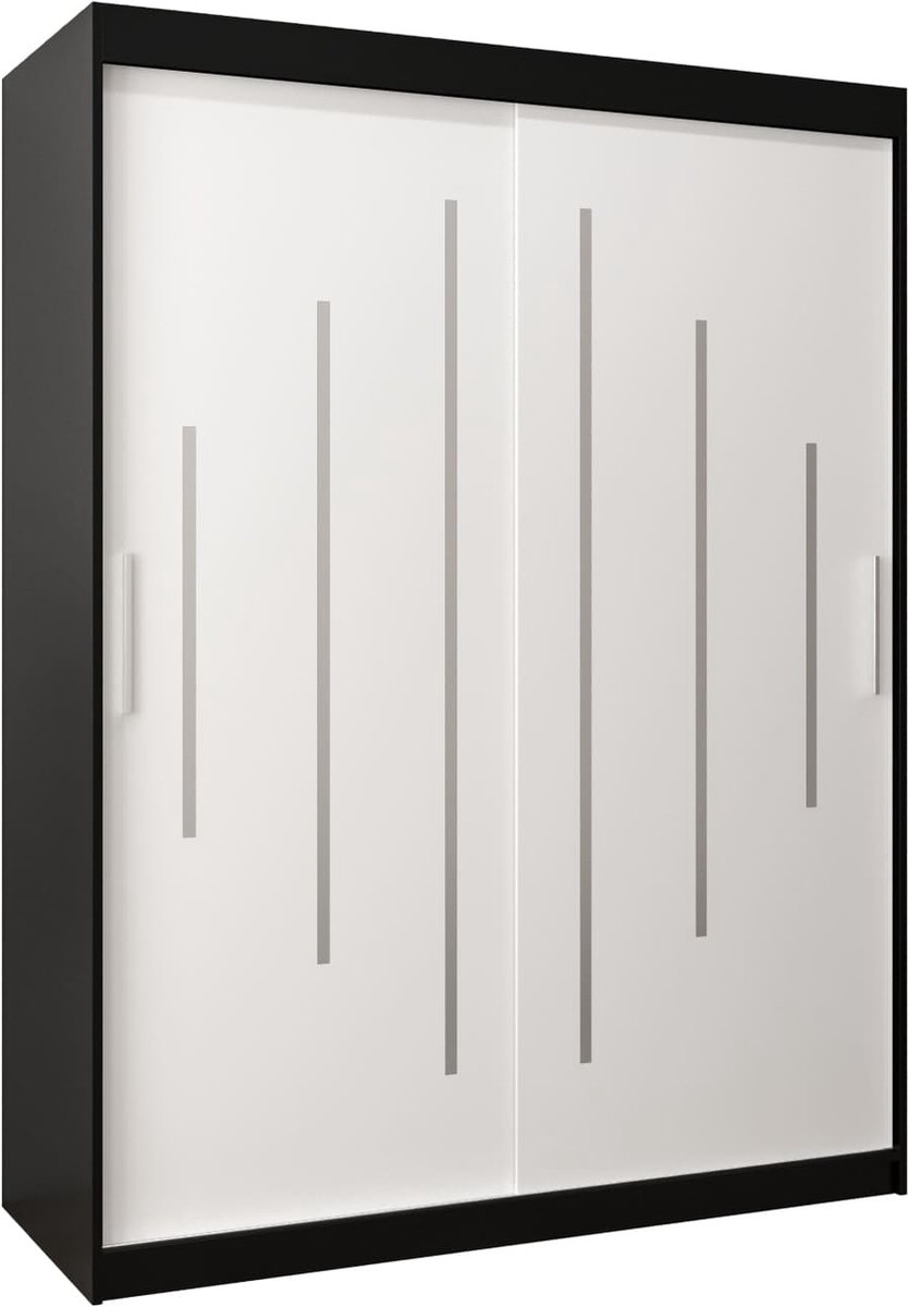 InspireME Kledingkast met 2 schuifdeuren, Modern-stijl, Een kledingkast met planken (BxHxD): 150x200x62 - MALTESE 150 Zwart Mat + Wit Mat met 2 lades