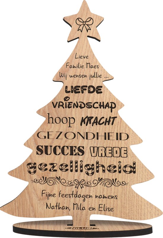 Kerstmis - gepersonaliseerde houten wenskaart - kaart van hout - kerst - luxe uitvoering met eigen naam