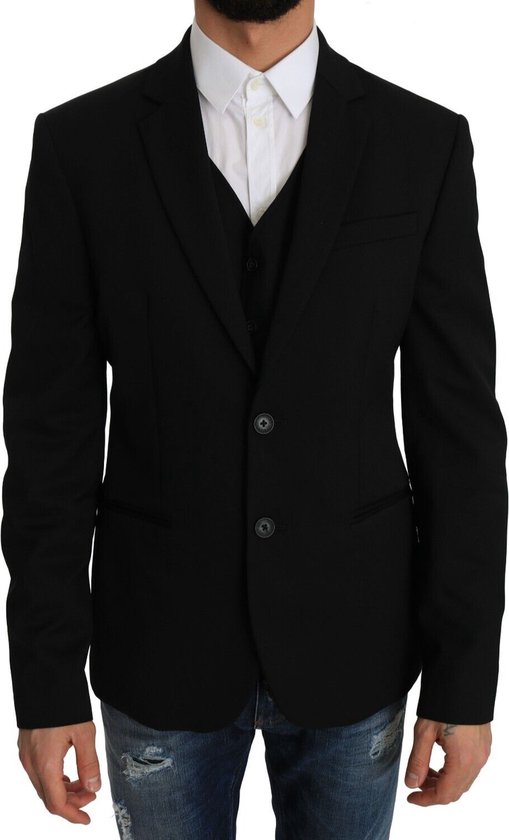Balmain Black Virgin Wool Jacket Vest Slim Blazer