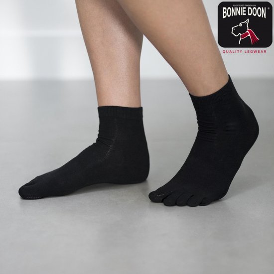 Bonnie Doon Teen Sokken Zwart Dames maat 36/42 - Plain Toe Sock - Yoga sokken - Gladde Teennaad - Teensokken - Toesocks - 1 paar - Teenslipper sokken - Geen vervelende naden - Quarter - Black - BN061065.101 - Bonnie Doon