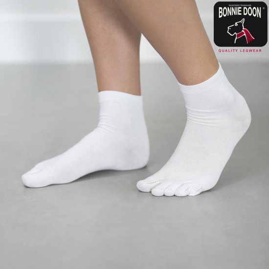 Bonnie Doon Teen Sokken Wit Dames maat 36/42 - Plain Toe Sock - Yoga sokken - Gladde Teennaad - Teensokken - Toesocks - 1 paar - Teenslipper sokken - Geen vervelende naden - Quarter - White - BN061065.103 - Bonnie Doon