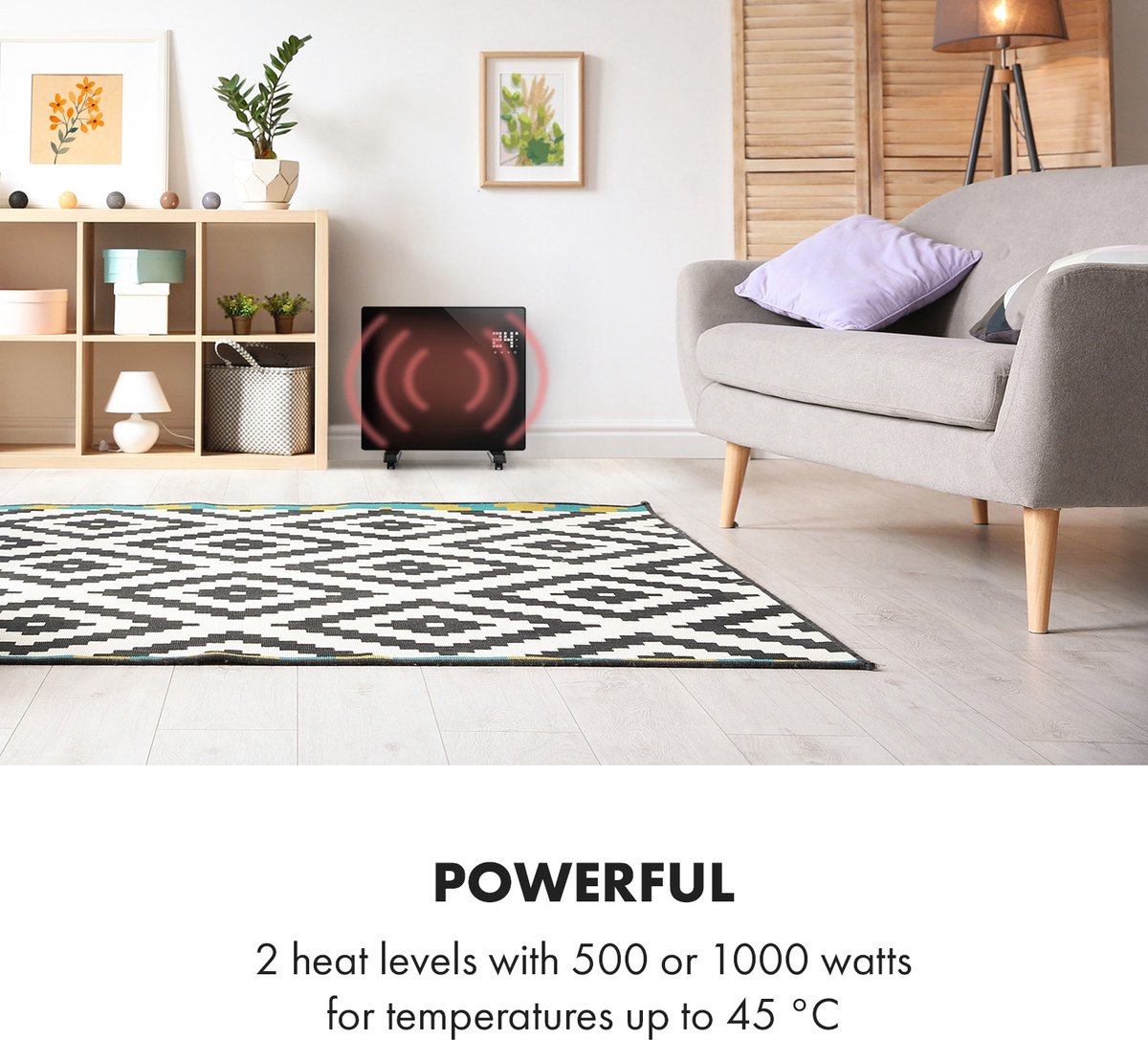 Klarstein elektrische kachel, convectiekachel met wielen, draagbare elektrische kachel, energiebesparend, slanke, stille elektrische kachel, vrijstaande elektrische radiator met thermostaat, 1000 W – foto 8