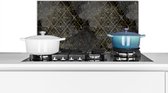 Spatscherm keuken 70x30 cm - Kookplaat achterwand Marmer - Zwart - Goud - Geometrie - Muurbeschermer - Spatwand fornuis - Hoogwaardig aluminium