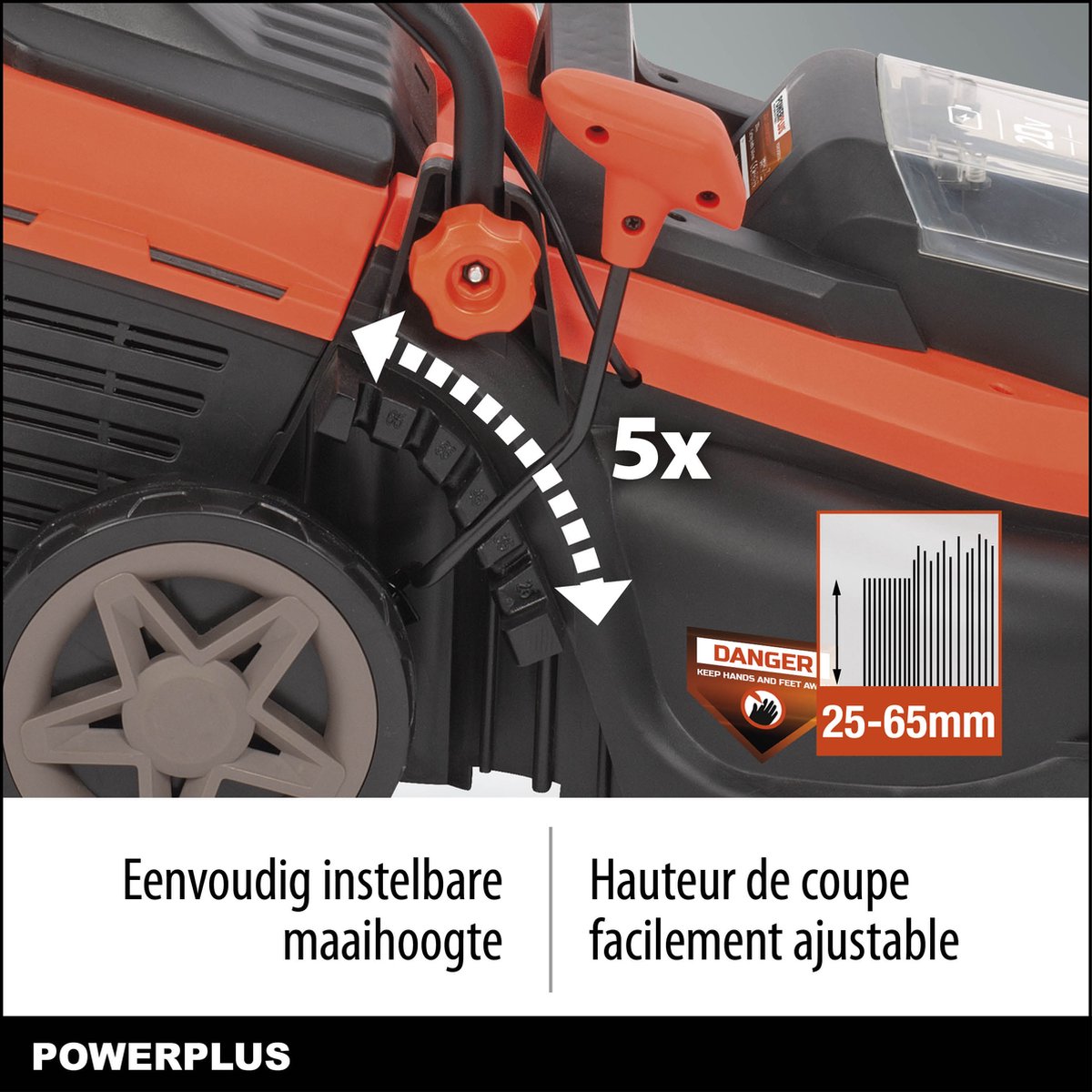 Powerplus Dual Power accu grasmaaier POWDPG75561 - 20 V, 340 mm Ø grasmachine, zonder accu en lader, met grasopvangsysteem en achteruitworp – foto 6