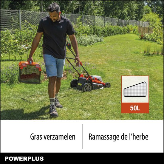 Dual Power Accu-grasmaaier POWDPG75610 - 40 V, 420 mm Ø grasmaaier, zonder accu en lader, met grasopvangbak en achteruitworp van Powerplus — afbeelding 4