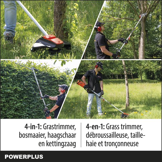 Powerplus Dual Power POWDPG7553 4 in 1 Bosmaaier - 40V - Brushless - Maaibreedte trimmer 320mm, bosmaaier 255mm, heggenschaar 410mm, kettingzaag 200mm - Excl. accu en lader - Incl. trimmerdraad en maaischijf van Powerplus — afbeelding 3
