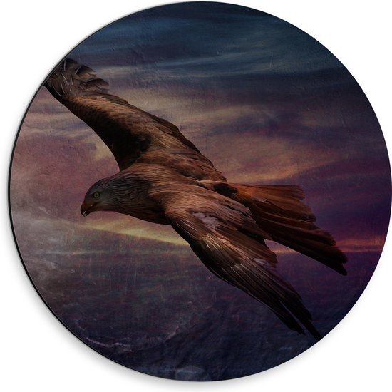 WallClassics - Dibond Muurcirkel - Golden Eagle Vliegend - 30x30 cm Foto op Aluminium Muurcirkel (met ophangsysteem)