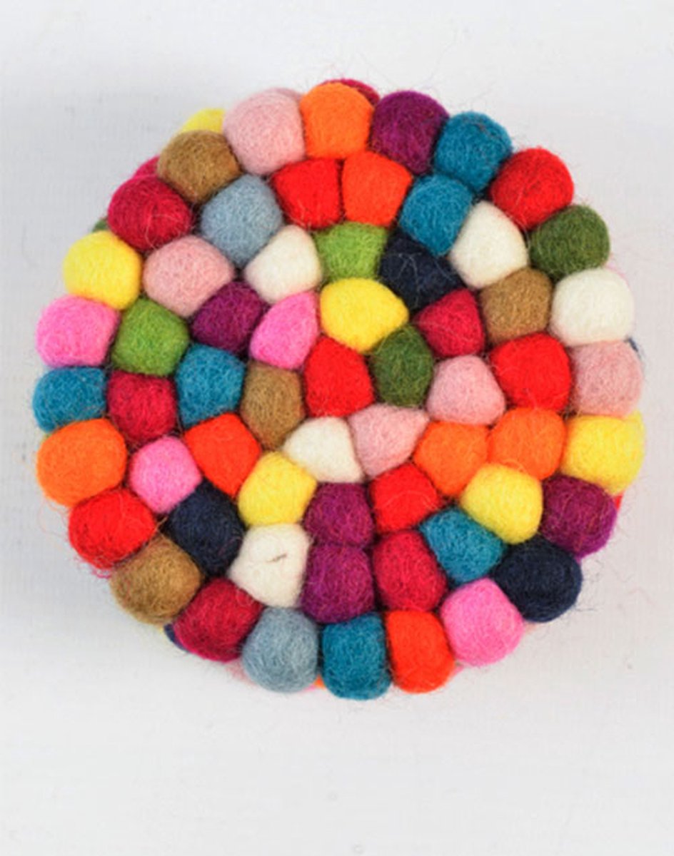 Vilten onderzetter voor onder een glas multicolor rond 10 cm
