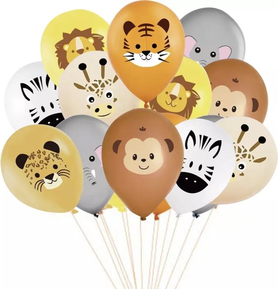 Ballonnen Set Dieren - 14 stuks - Ballonnen met Dieren - Kinderfeestje - Ballonnen Animals / Jungle / Zoo Thema - Verjaardag Versiering - Jungle Themafeest - Giraffe - Zebra - Leeuw - Aap - Tijger - Panter - Olifant