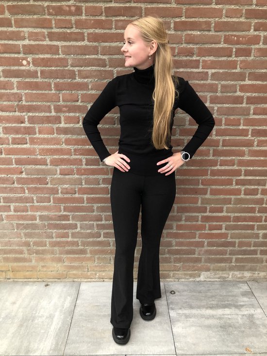 Glitter flared broek | Broek dames | Glitter | Zwart | Stretch | Hoge  taille | Wijde... | bol