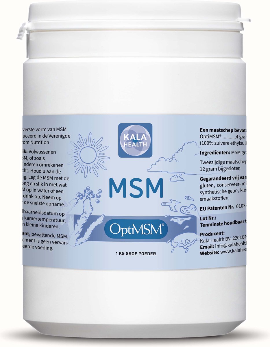 Goedkoopste OptiMSM® Poeder - 1kg - Meest zuivere vorm - Gemakkelijk op te nemen zwavel - Kala Health