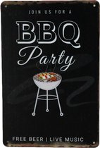 Wandbord - Join us BBQ party - Metalen wandbord - Barbecue - Mancave - Tekst bord - Mancave decoratie - Wand Decoratie - Tekst bord - Retro - Bar decoratie - Metal sign - Metalen bord - 20 x 30 cm -