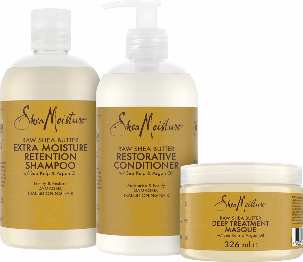 Shea Moisture Raw Shea Butter - Shampoo Conditioner & Haarmasker - Deep Treatment & Restorative - Set of 3 - Shea Moisture