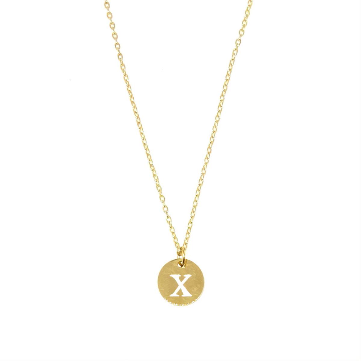 Letter ketting coin - initiaal X - goud
