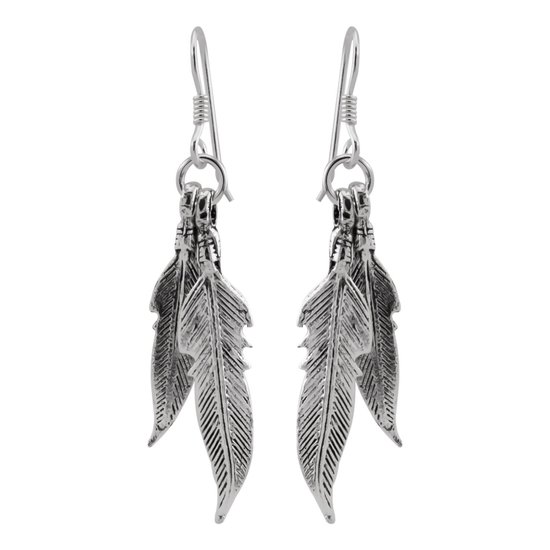 Zilveren oorbellen | Hangers | Zilveren oorhangers, dubbele veer