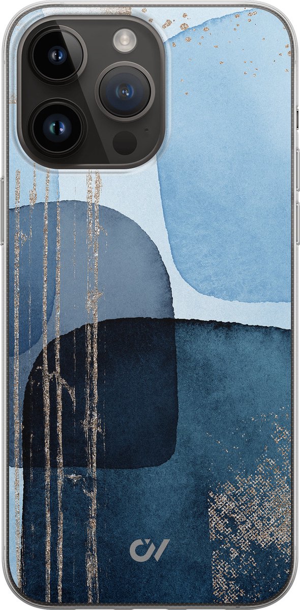 iPhone 14 Pro Max hoesje siliconen - Blue Abstract Shapes - Bloemen - Blauw - Apple Soft Case Telefoonhoesje - TPU Back Cover - Casevibes