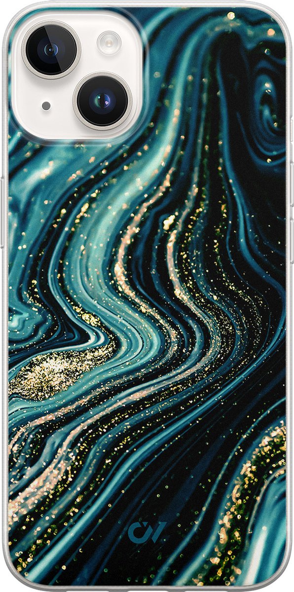Hoesje geschikt voor Apple iPhone 14 - Blue Marble Waves - - Blauw - Apple - Casevibes