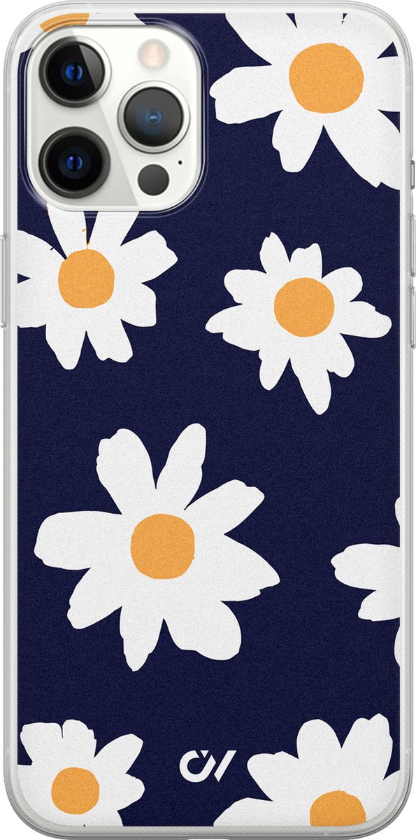 Hoesje geschikt voor Apple iPhone 12 Pro Max - Sweet Daisies - - Blauw - Apple - Casevibes