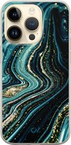 iPhone 14 Pro hoesje siliconen - Blue Marble Waves - Marmer - Blauw - Apple Soft Case Telefoonhoesje - TPU Back Cover - Casevibes