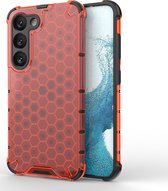 Mobigear Hoesje geschikt voor Samsung Galaxy S23 Telefoonhoesje Hardcase | Mobigear Honeycomb Backcover Shockproof | Schokbestendig Galaxy S23 Telefoonhoesje | Anti Shock Proof - Rood