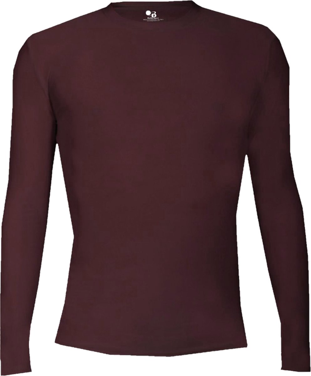 BADGER SPORT - Shirt Met Lange Mouwen - Pro Compression - Diverse Sporten - Volwassenen - Polyester/Elastaan - Heren - Ronde Hals - Ondershirt - Zweet Afvoerend - Bordeaux - Medium