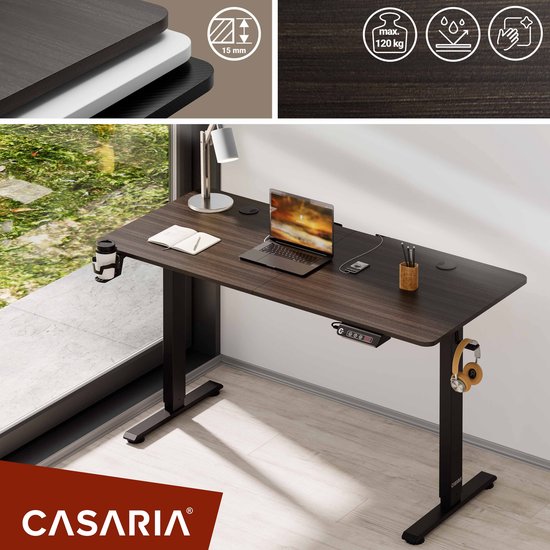 Casaria Zit Sta Bureau – Hoogte Verstelbaar Elektrisch - 140x60cm Bruin - Casaria