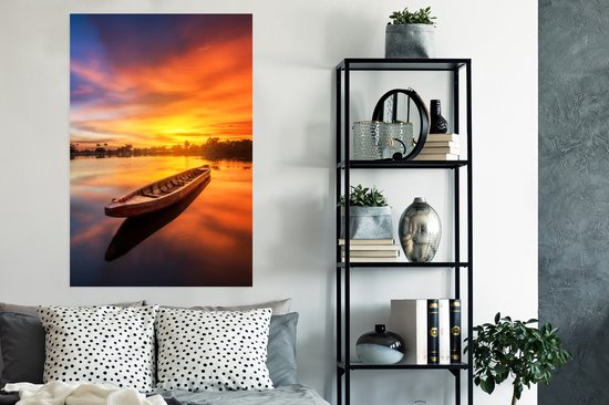 Affiche Bateau - Water - Coucher de soleil - Oranje - Water - 80x120 cm - Décorations de Noël - Décoration de Noël pour l'intérieur - Noël