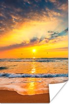 Poster Zonsondergang - Strand - Zee - Wolken - Oranje - 40x60 cm