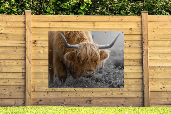 Décoration murale extérieur Highlander écossais - Fleurs - Vache - 160x120 cm