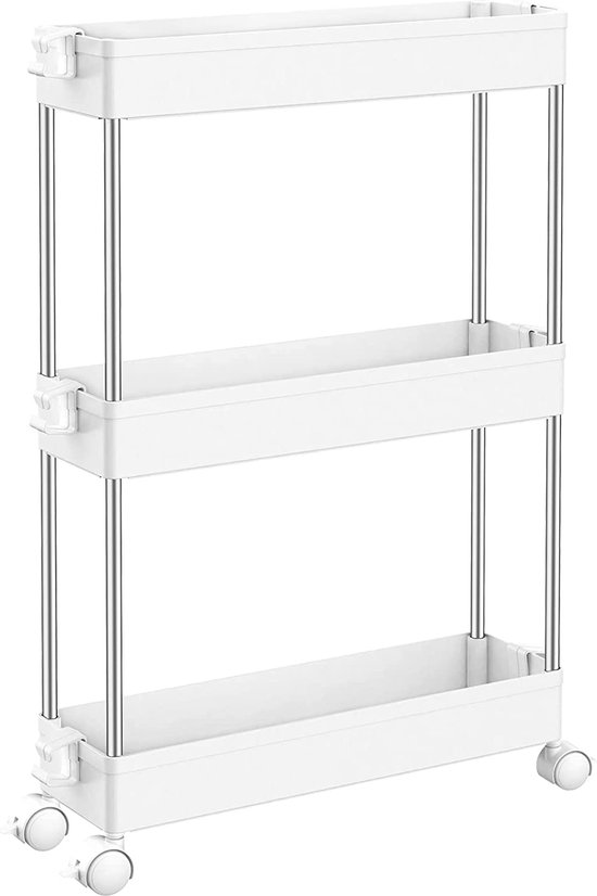 Opslagtrolley 3-tier Slanke Opbergkar Dia Out Rolling Utility Winkelwagen Mobiele Rekken Unit Trolley Organizer Winkelwagen Voor Keuken Badkamer Wasserij Kantoor Kunststof Roestvrij Sta
