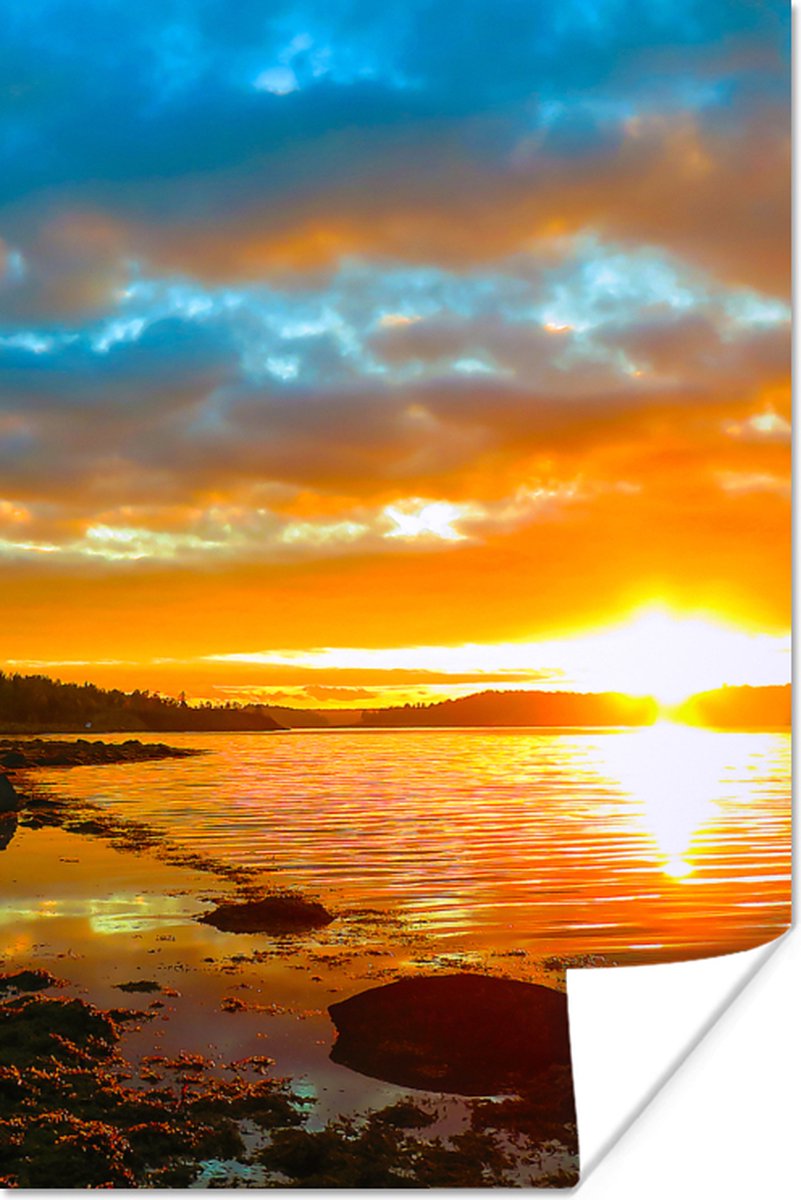 Poster Zon - Landschap - Water - Bomen - 20x30 cm