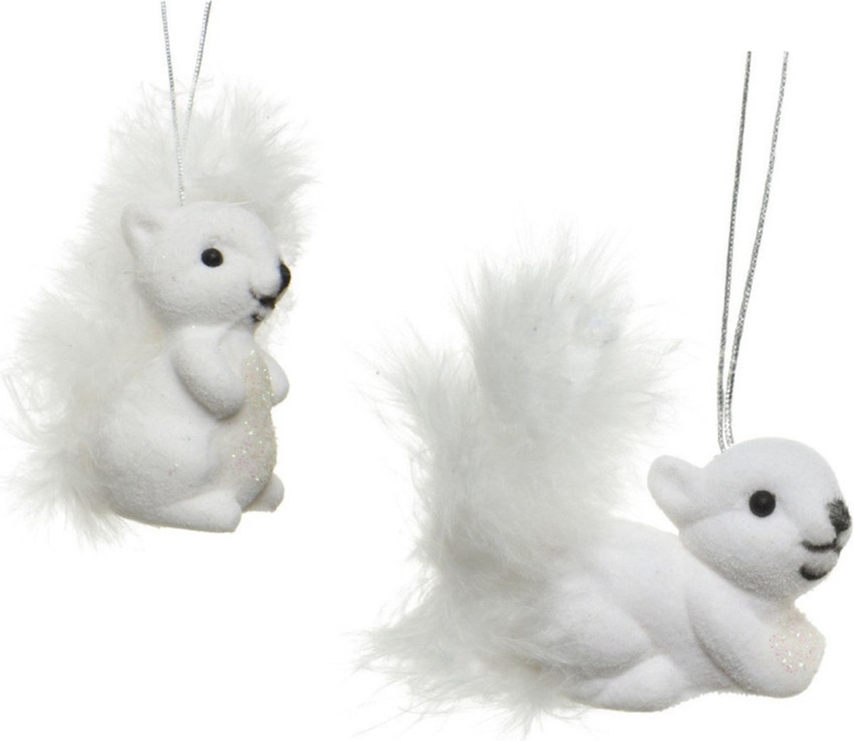 Decoris Eekhoorn kersthangers - 6x st - wit - 6 cm - kunststof - kerstversiering - kerstornamenten