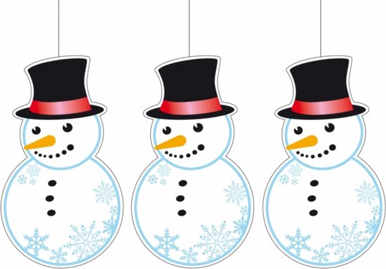 3x stuks kerst hangdecoratie sneeuwpop 41 x 25 cm - Winter thema versieringen