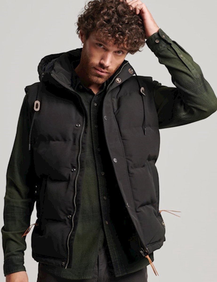 Superdry Heren Everest pufferbodywarmer met capuchon Zwart