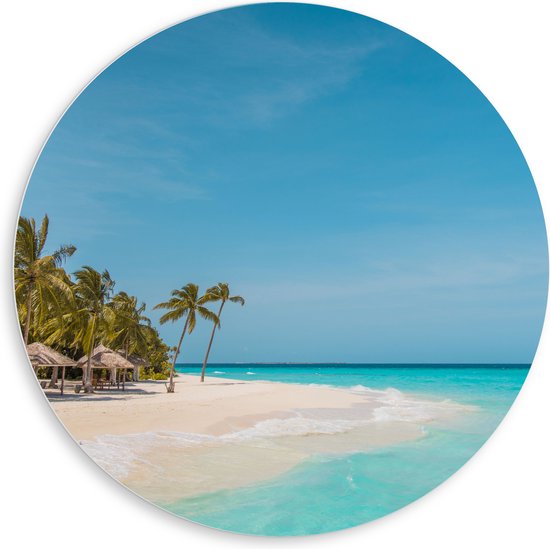WallClassics - PVC Schuimplaat Muurcirkel - Tropisch Strand met Palmbomen - 80x80 cm Foto op Muurcirkel (met ophangsysteem)