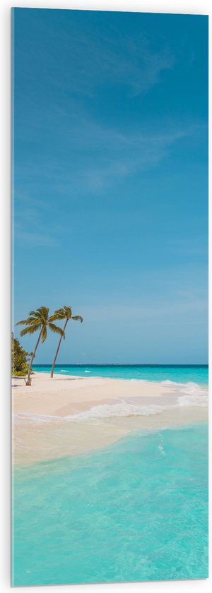 WallClassics - Acrylglas - Tropisch Strand met Palmbomen - 40x120 cm Foto op Acrylglas (Wanddecoratie op Acrylaat)