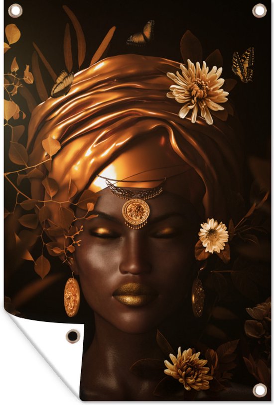 Poster Femme - Fleurs - Jaune - Art - 60x90 cm - Décoration