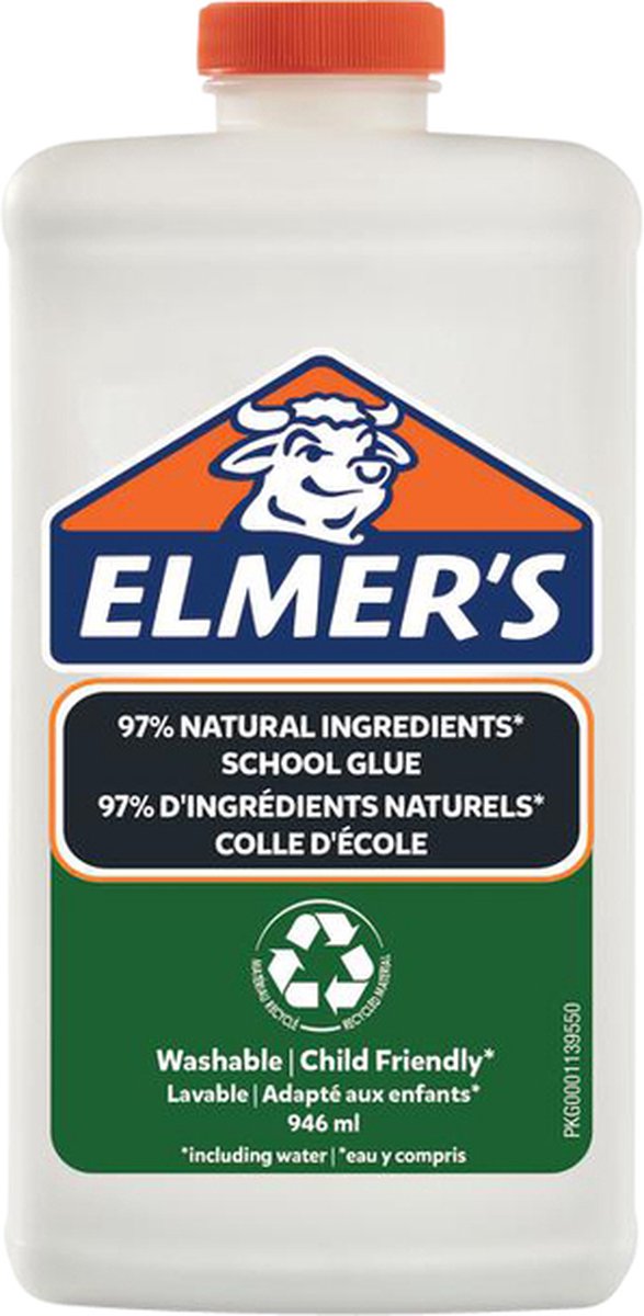 Elmer's zuivere PVA lijm | witte vloeibare lijm | 83% natuurlijke ingrediënten | 100% hergebruikt plastic | ideaal voor school en hobby | uitwasbaar en kindvriendelijk | 946 ml