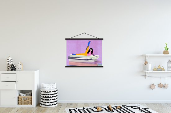 Porte-affiche avec affiche - Affiche scolaire - Femme - Vintage - Pastel - 60x45 cm - Lattes noires