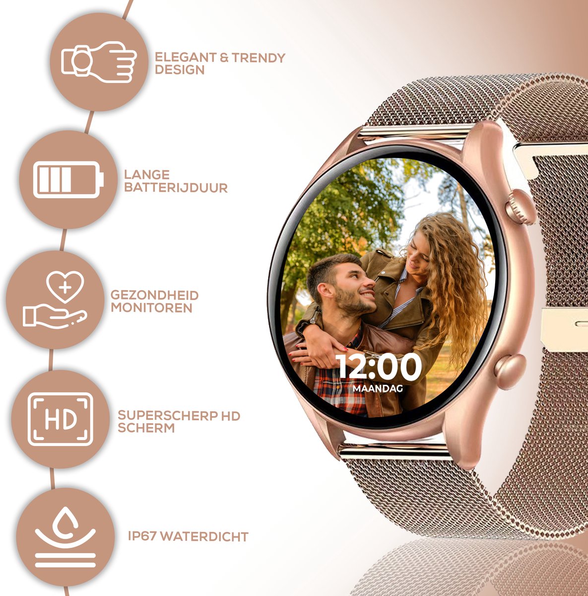 Belesy® London - Met Belfunctie - Nederlandstalige Handleiding Smartwatch Dames Smartwatch Heren Horloge 1.3 Inch Kleurenscherm Full Touch Stappenteller Multi Sport Multi Watchfaces Staal Zwart