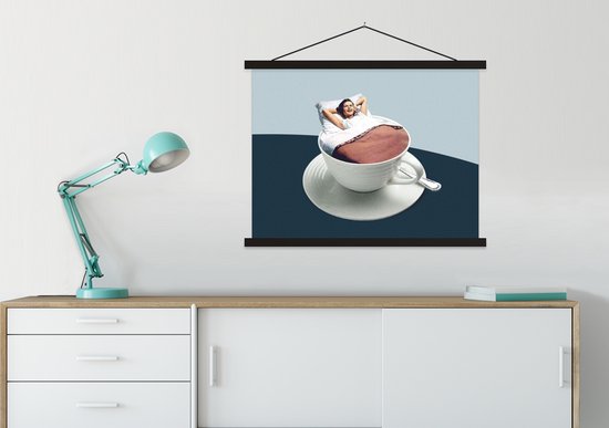 Porte-affiche avec affiche - Affiche scolaire - Femme - Café - Vintage - 60x45 cm - Lattes noires