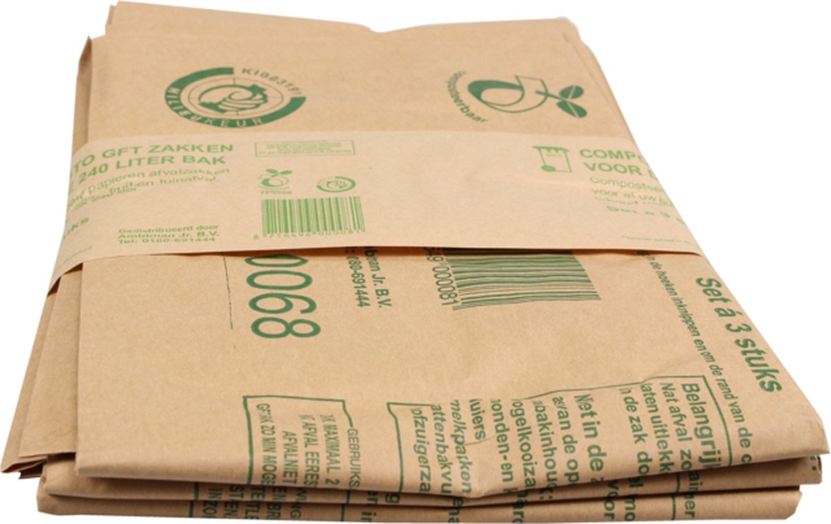 Afvalzak | Papier | 240l | 105x120cm | bruin | Voordeelverpakking | 2 x 30 stuks