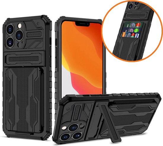 BukkitBow – Shockproof Case - Heavy Duty - Anti-Shock - Card Case Hard Rugged Pasjes Houder - Back Cover met Portemonnee - Stevige Shock Proof hoesje - Hoesje voor Apple iPhone 13 Pro Max