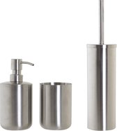 Items - Toiletborstel zilver 39 cm met zeeppompje 400 ml/beker metaal
