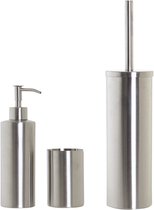 Items - Toiletborstel zilver 39 cm met zeeppompje 400 ml/beker metaal