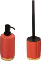 5Five - Brosse WC corail rouge 40 cm avec distributeur de savon 270 ml polyrésine
