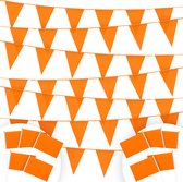 Fissaly 100 Meter Oranje Vlaggenlijn – 10 Slingers van 10 Meter - Koningsdag - EK Voetbal - Vlaggen – Incl. 10 Zwaaivlaggetjes Nederland – Plastic Vlaggetjes